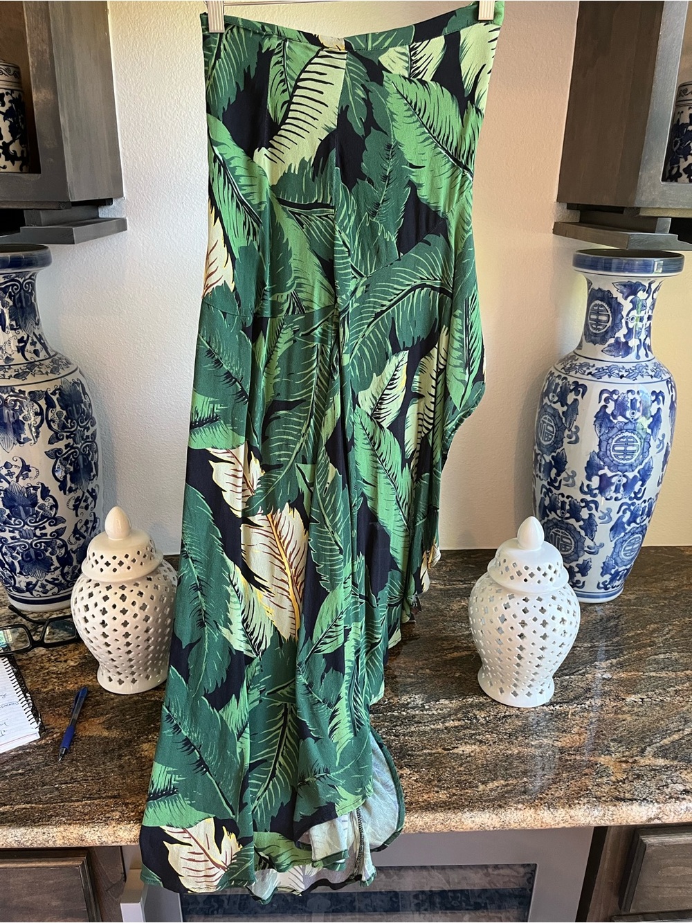 Beach Riot High-Low Maxi Skirt in Green Leaf Print, size small